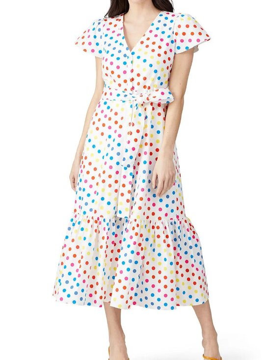 Color Me Courtney Dresses & Skirts - Color Me Courtney Dipping Dot Midi Dress Size 8 Rainbow Polka Dot Ruffle Hem